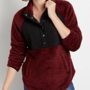 Maurices Burgandy Quilted Front Snap Sherpa Pullover Size XL